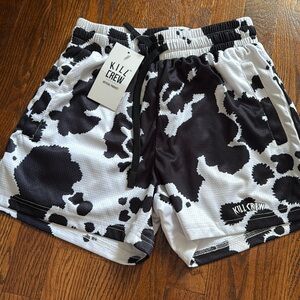 Kill Crew Black and White Athletic Shorts with Cow Print